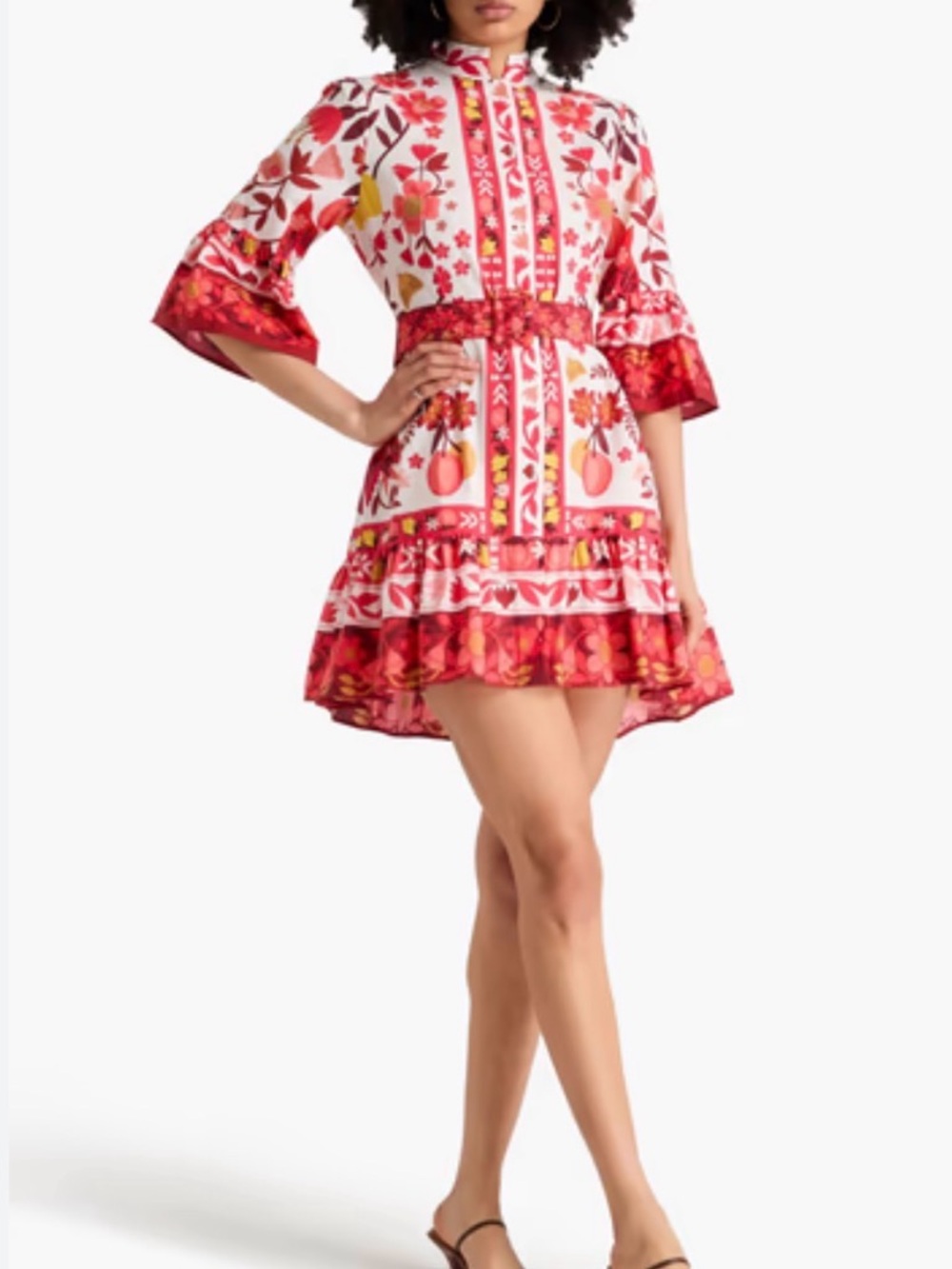 NWT FARM Rio Red and Orange Floral Midi Dress with Belt